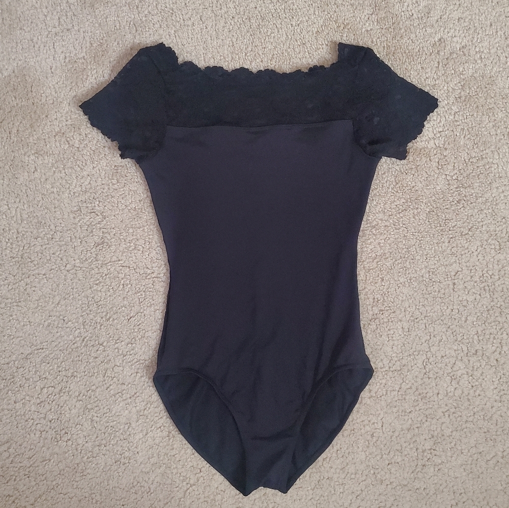 So Danca Lace Sleeve Black Leotard (Medium)